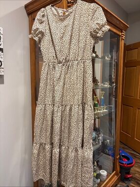 Girls' Cream Leopard Print Tiered Dress